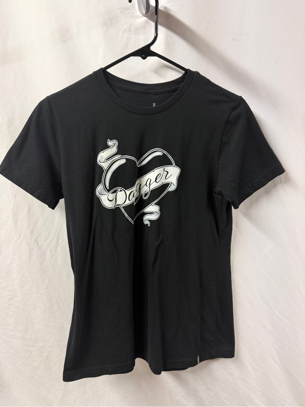 Black Women's Short-Sleeve Graphic Tee with White Heart & 'Dagger' Script